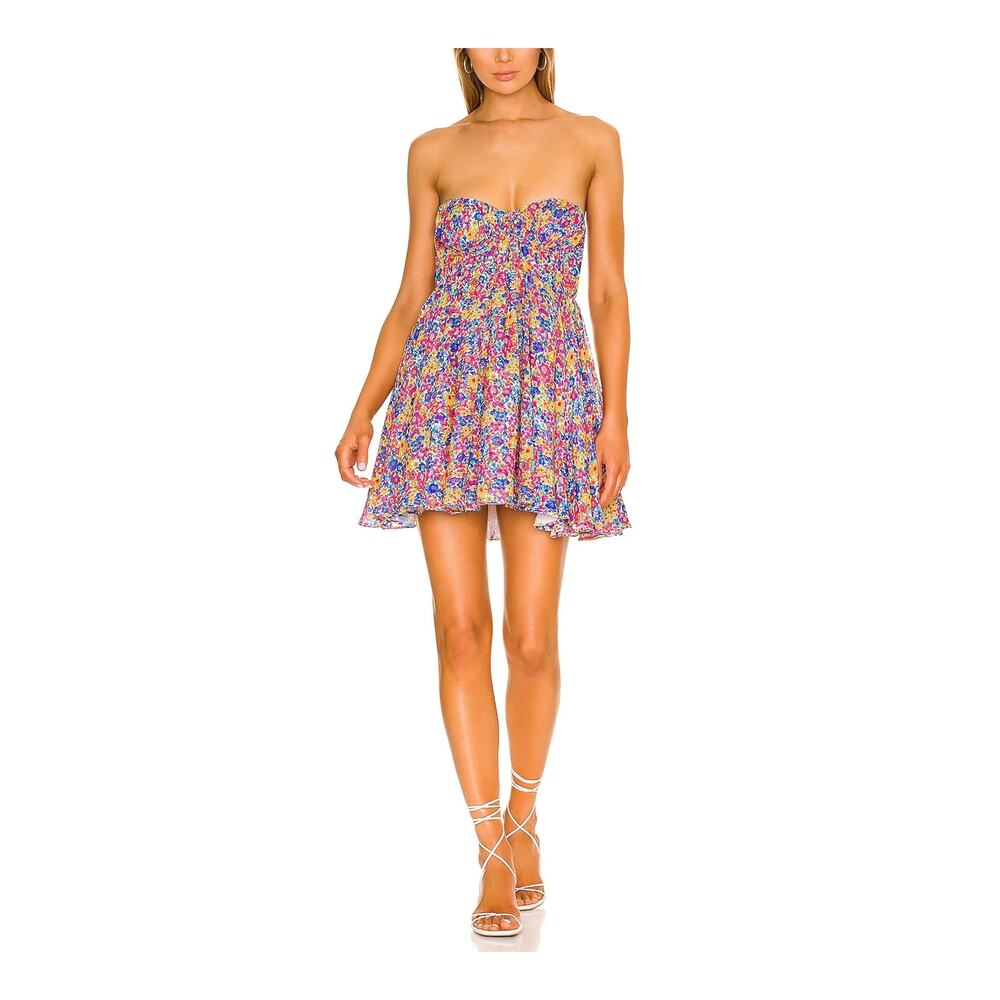 For Love & Lemons Floral Strapless Mini Dress in Multicolor